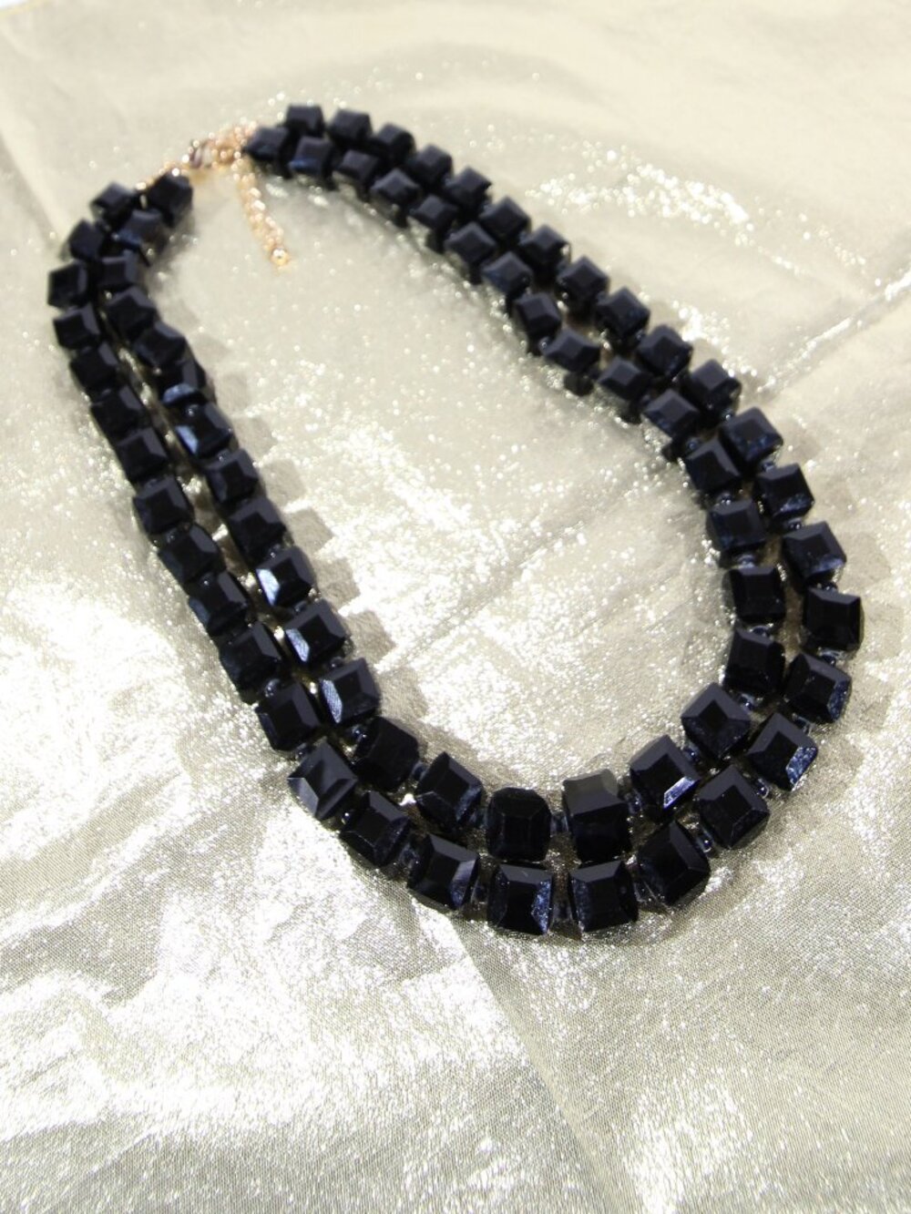 Vintage Black Multi-Strand Square Beaded Necklace